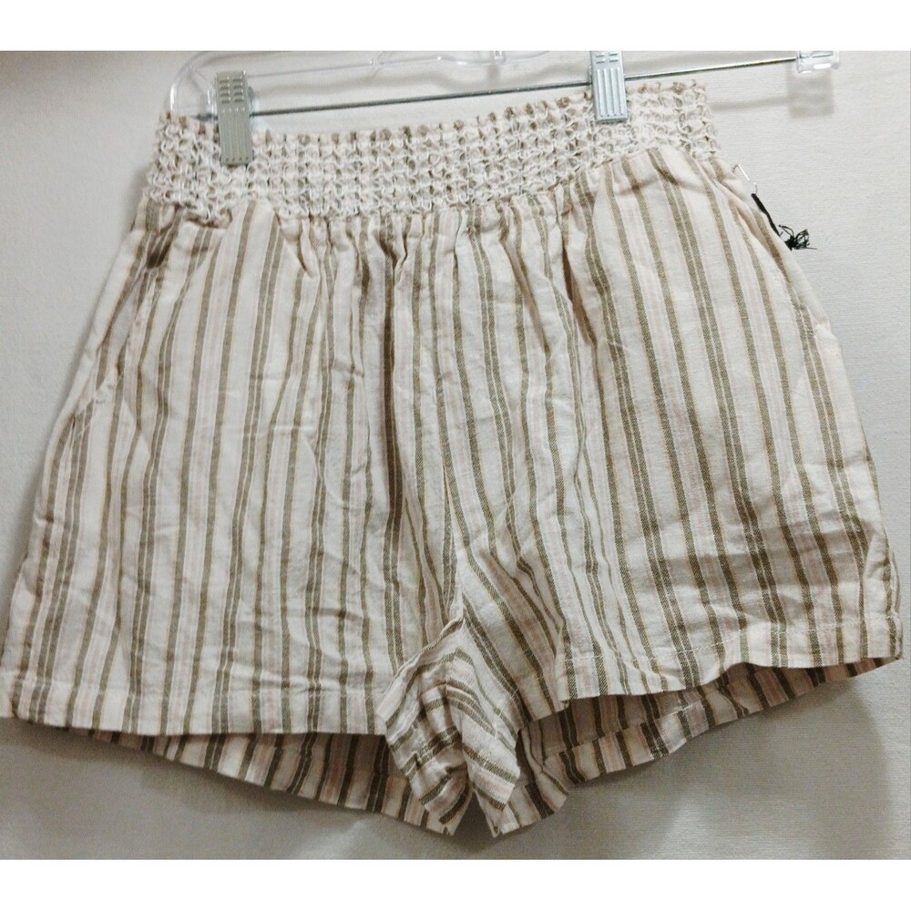 Forever 21 Jean Cotton Linen White Gray Pink Striped Shorts Size Large NWT